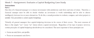 Evaluate a Capital Budgeting Case Study