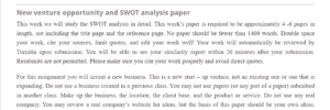 New Venture Opportunity and SWOT Analysis Paper