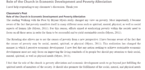 Role of the Church in Economic Development and Poverty Alleviation