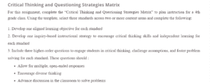 Critical Thinking and Questioning Strategies Matrix