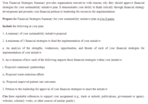 Financial Strategies Summary For The Sustainability Initiative Plan