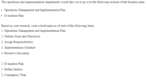 Operations Management And Implementation Plan