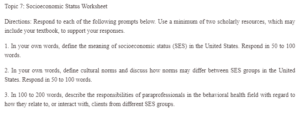 Socioeconomic Status Worksheet