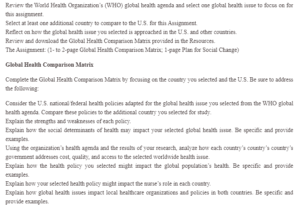 Global Health Comparison Matrix