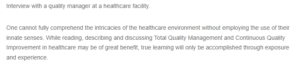 Quality Management in Healthcare Project