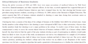 Ethical Behavior of Business Students