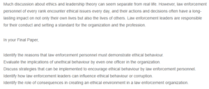 Ethics and Ethical Leadership in Law Enforcement