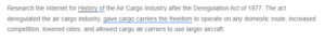 History of the Air Cargo Industry After Deregulation Act of 1977