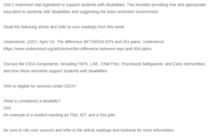 Legislation Supporting Students with Disabilities-IDEIA, IEP, and 504 Plans