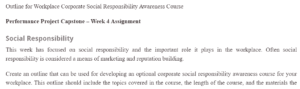 Outline for Workplace Corporate Social Responsibility Awareness Course