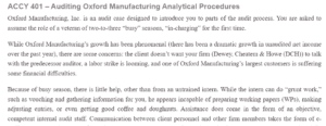 ACCY 401 – Auditing Oxford Manufacturing Analytical Procedures