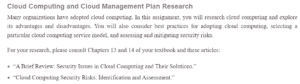 Cloud Computing and Cloud Management Plan Research