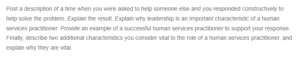 A Story of Constructive Assistance and Leadership in Human Services
