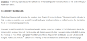 Critical Reflection Paper - Healthcare Ethics