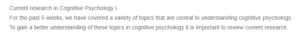 Current research in Cognitive Psychology