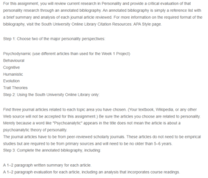 Personality Perspectives Annotated Bibliography