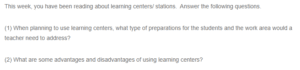 Preparing for Learning Centers - Student and Workspace Readiness
