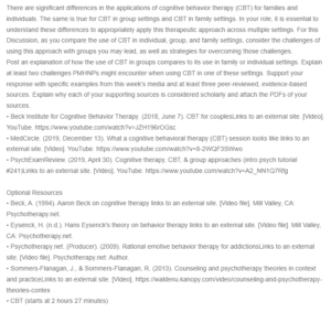 Cognitive Behavioral Therapy - Comparing Group, Family, and Individual Settings