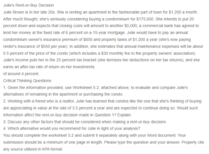 Critical Thinking - Renting or Buying a Condominium