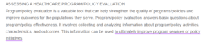 Healthcare Program-Policy Evaluation