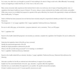 Legislation Grid and Legislation Testimony Advocacy Statement