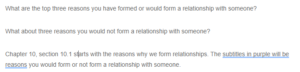 Reasons for Forming or not Forming a Relationship