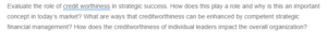 Role of Creditworthiness in Strategic Success