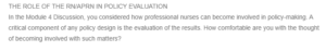 The Role of the RN-APRN in Policy Evaluation
