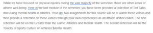 A Reflection on the Toxicity of Sport Culture on Athletes Mental Health