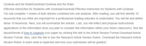 Article Review- Dyslexia a Learning Disability