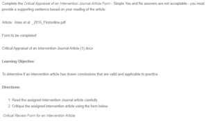 Critical Appraisal of an Intervention Journal Article