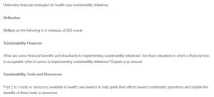 Financial Strategies for Health Care Sustainability Initiatives
