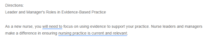 Leader and Managers Roles in Evidence-Based Practice