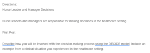 Nurse Leader and Manager Decisions in Healthcare Decisions