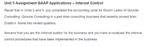 Unit 5 Assignment GAAP Applications – Internal Control