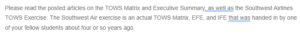 Southwest Airlines TOWS Exercise- An Analysis of Strategy