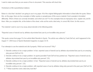 Worksheet on MLA Parenthetical Citations - Cases of Steroid Use by Athletes