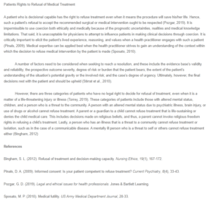 Discussion Response - Patient Refusal to Treatment