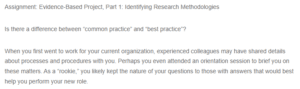 Evidence-Based Project Part 1- Identifying Research Methodologies