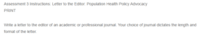 Letter to the Editor- Population Health Policy Advocacy