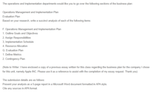 Operations Management and Implementation Plan