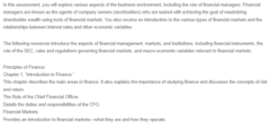 Financial Management and Markets