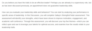 Leadership Profile Discussion Response