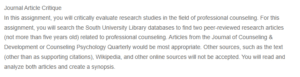 Critical Evaluation of Recent Research in Professional Counseling- A Journal Article Critique