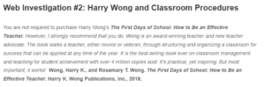 Web Investigation- Harry Wong and Classroom Procedures