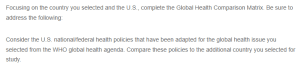 GLOBAL HEALTHCARE COMPARISON MATRIX AND NARRATIVE STATEMENT