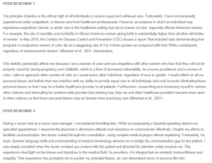 Peer Responses - Bias and Equity in Patient Care