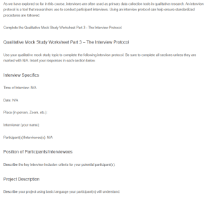 Complete the Qualitative Mock Study - The Interview Protocol