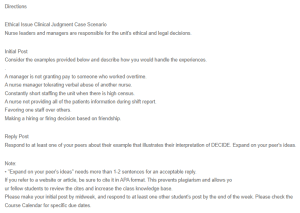 Discussion - Ethical Issue Clinical Judgment Case Scenario