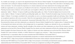 Mission and Vision Creation - Stevens District Hospital
